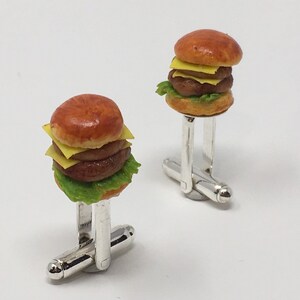Handmade American Food Fried Double Cheeseburger Cufflinks Miniature Fast Food