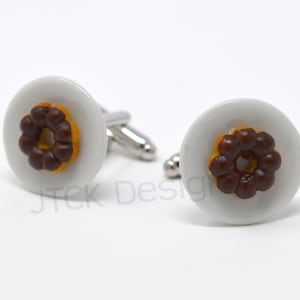 Handmade American Chocolate  Donut Cufflinks Cuff Links Miniature Food Doughnut