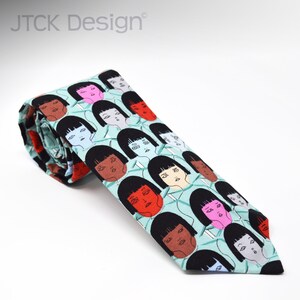 Teal Anime Cartoon Drawing Girl with Bangs Tie Necktie Men's Accessories Unique