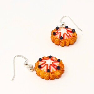 Delicious French Pastry Strawberry Blueberry Cream Tart Dessert Earrings Findings Sterling Silver .925 Food Miniature Handmade