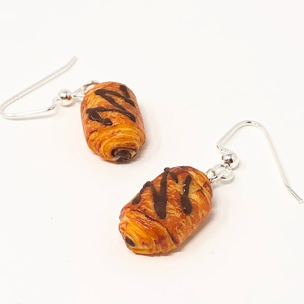 Delicious French Pastry Chocolate Croissant Earrings Findings Sterling Silver .925 Food Miniature Handmade