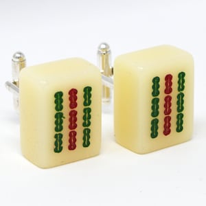 Handmade Cufflinks Vintage Bamboo Character Suite Lucky Mahjong Tile Pieces
