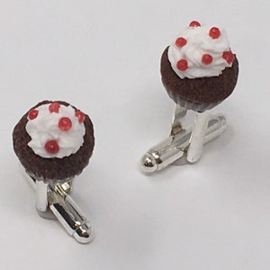 Handmade Miniature Food Chocolate Cherry Cupcake Cuff Links