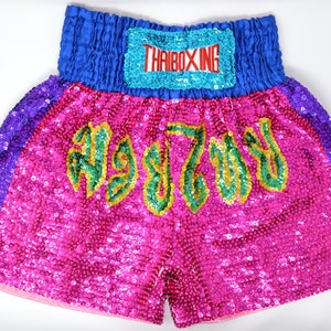 Luxury Muay Thai Knockout Sequin Boxing Shorts Unisex - Handmade one-of-a-kind (LARGE)