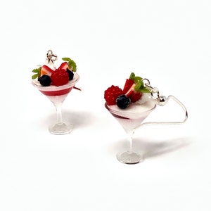 Dessert Martini Glass Berry Parfait featuring Raspberry Strawberry Blueberry Earrings Findings Sterling Silver .925 Food Miniature Handmade