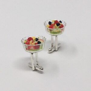 Handmade Bowl of Fruit Salad Cuff Links Miniature Food Fruit