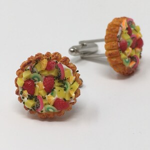 Handmade French Tropical Fruit Tarts Cufflinks Cuff Links Miniature Food Dessert Pastry Kiwi Dragon Orange