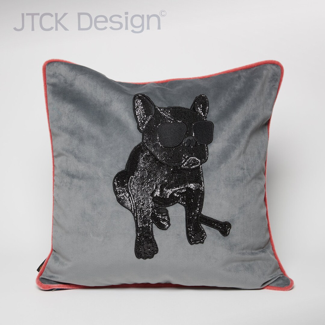 Custom Made Decorative Pillow Gray Japanese Velvet featuring Black