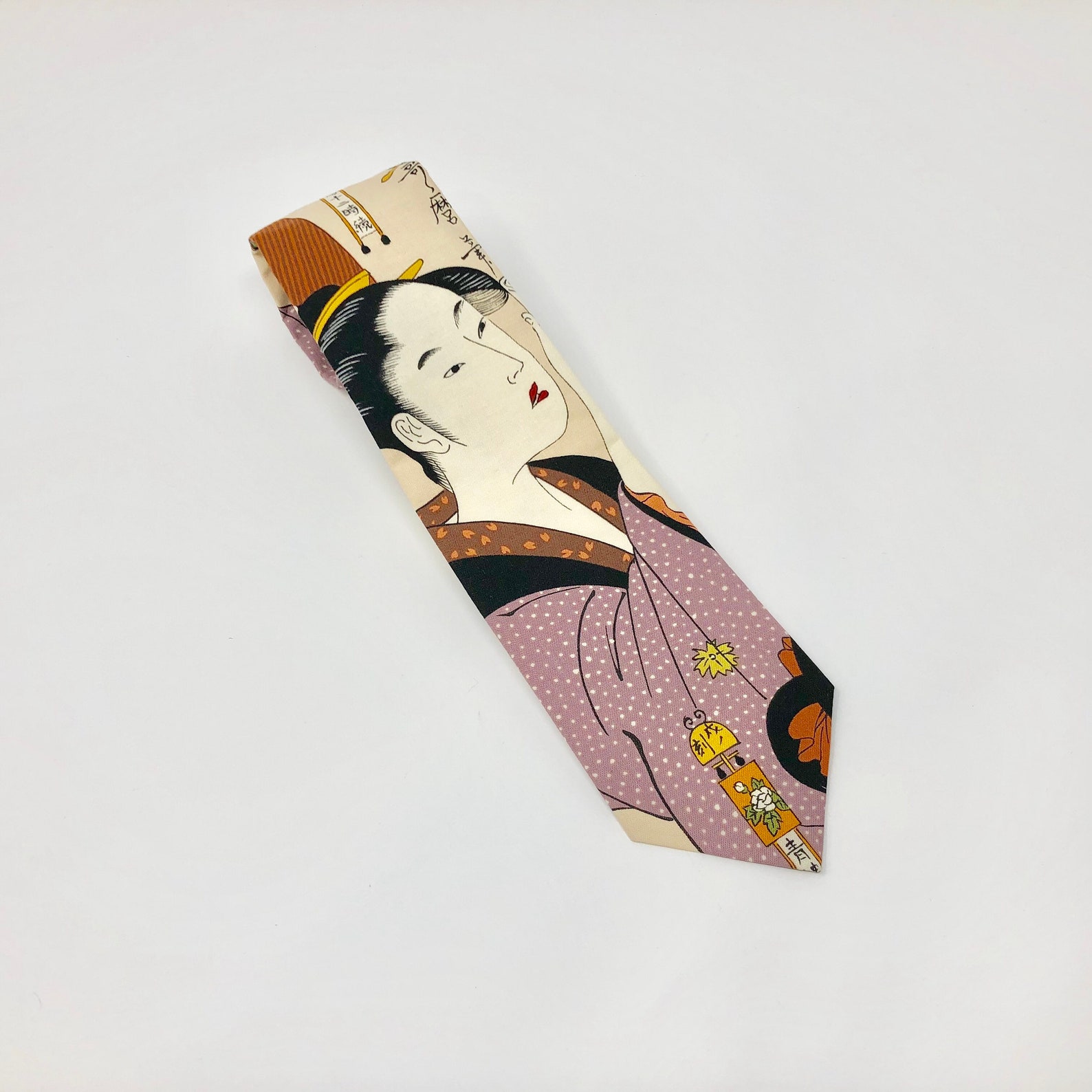 Retro Japanese Geisha Girl Kanji Tie Necktie Men's Etsy