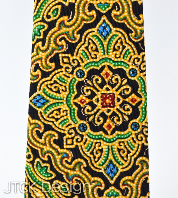 Indonesian Batik Tie Necktie Men's Ethnic Javanese Print Yellow
