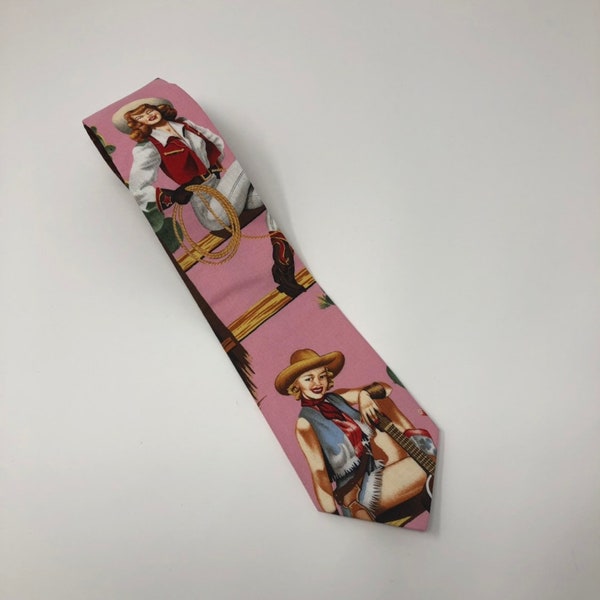 Southwest Cactus Cacti Pink Desert Cowgirl Tie Necktie Men's Accessories Vintage Pin Up Pinup Alexander Henry