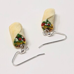 Classic Tex-Mex Mexican Beef Burrito Earrings Findings Sterling Silver .925 Handmade Food Miniature