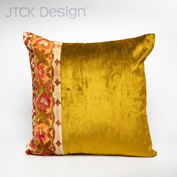 Custom Made Decorative Pillow Vintage Floral And Velvet Boho Etsy