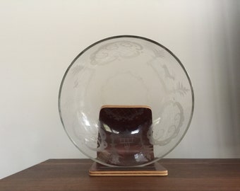 Vintage Etched Glass Bowl, Glass Art, Salad Bowl, Serve Bowl, Serving Bowl