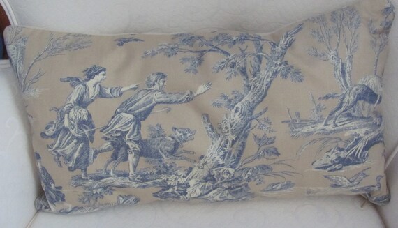 Thibaut Cotton Toile Lumbar Cover with Raymond Waites 19.5 LinenCotton Pillow