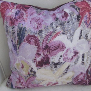 Lee Jofa  18&quot; Purple Floral Linen with Velvet Backing