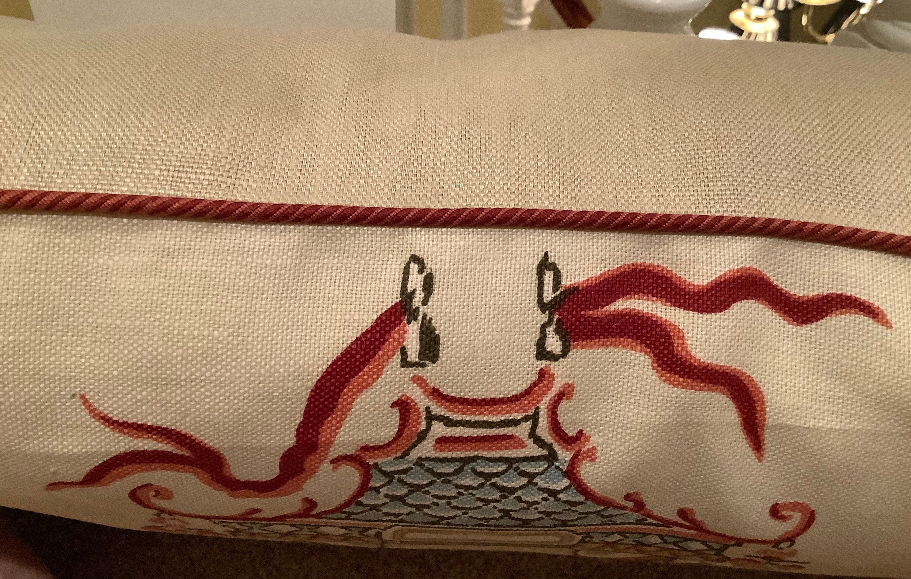 Thibaut tea House Linen Lumbar Pillow Cover With Cording and Thibaut