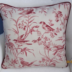 Fabricut 19.5&quot; Bird Toile Pillow Cover with Velvet Cording and Backing