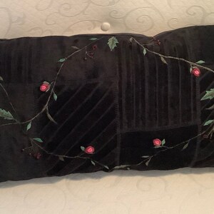 Embroidered Patchwork Velvet Lumbar Pillow Cover with Tassels and Velvet Backing