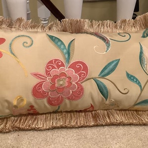 Fabricut  Silk Appliqued/Embroidered Bolster Cover with Cording