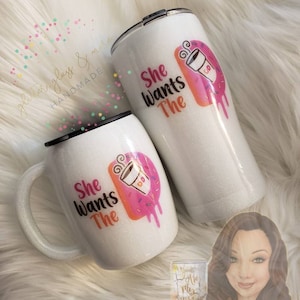 Glitter "She wants the D" Stainless Steel Custom Tumbler - Various Sizes - Glitter Tumbler | Gift Idea | Coffee Pun | Teacher Gift
