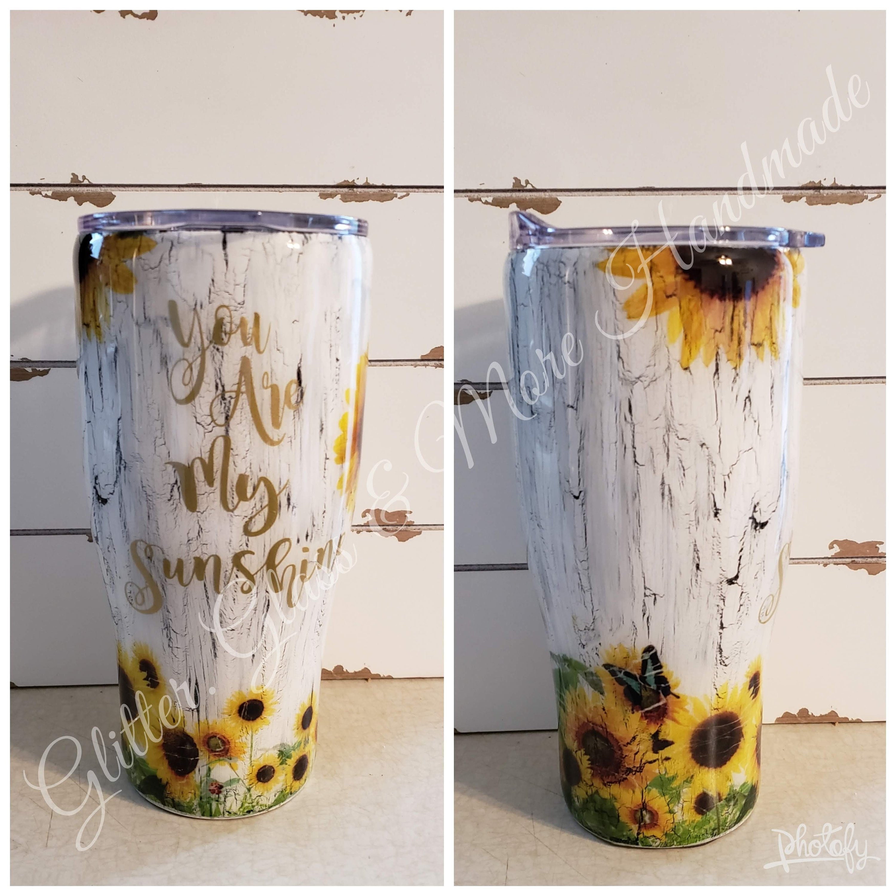 Hand Painted Distressed Sunflower Tumbler | Weathered Look Sunflower …