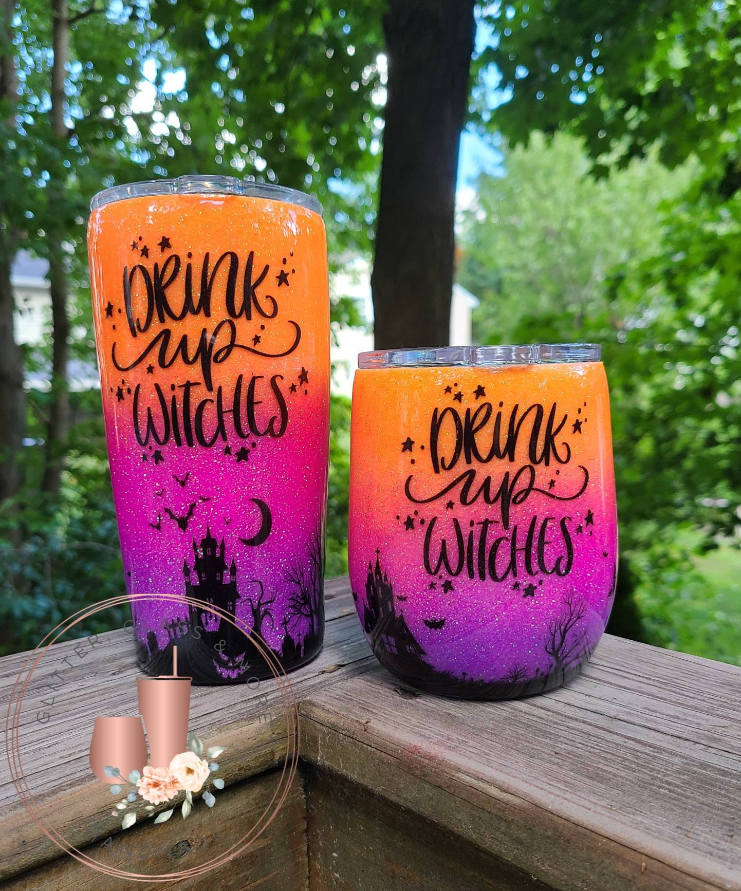 Drink Up Witches Glitter Cup - Your Choice of Wine Glass or Tumbler -…