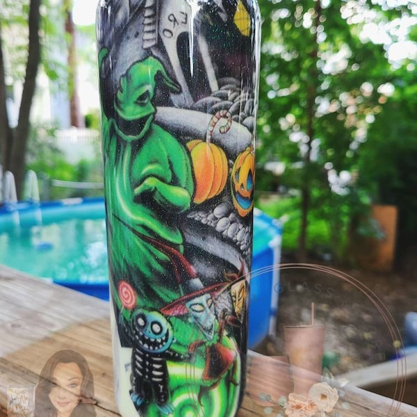 Nightmare Before Christmas Glow In the Dark Tumbler Cup - Halloween Jack, Oogie Boogie Stainless Steel Tattoo Cup - Halloween Gift Idea