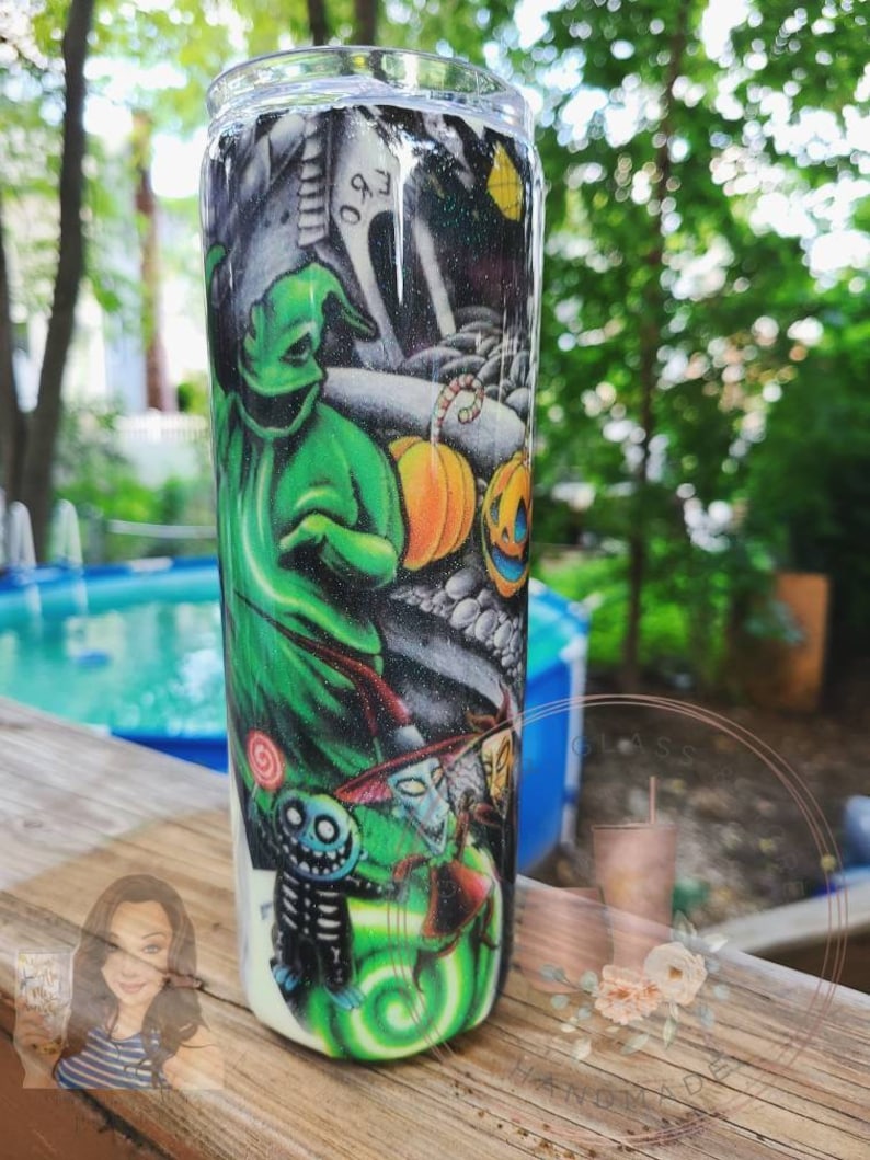 Nightmare Before Christmas Glow In the Dark Tumbler Cup - Halloween Jack, Oogie Boogie Stainless Steel Tattoo Cup - Halloween Gift Idea