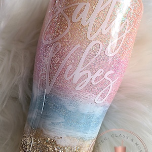 Salty Vibes Beach Theme | Pastel Sunset Ombre Beach Glitter Tumbler | Personalized Glitter Tumbler | Custom Gift Tumbler | Beach Glitter Cup