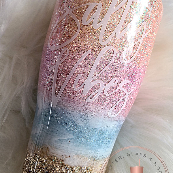 Tema de playa Salty Vibes / Vaso de brillo de playa Pastel Sunset Ombre / Vaso de brillo personalizado / Vaso de regalo personalizado / Copa de brillo de playa