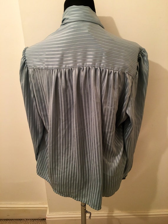 70's vintage pale blue stripe PUSSY BOW shirt - image 4