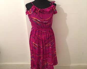 Vintage 70s cerise PINK ABSTRACT pattern long dress