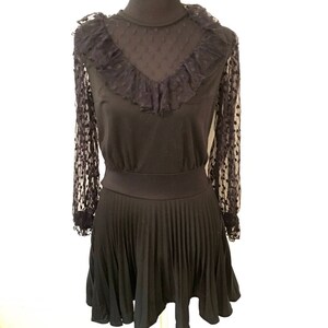 Vintage 70s 80s dress with long LACE SLEEVES ruffle top with pleated skirt