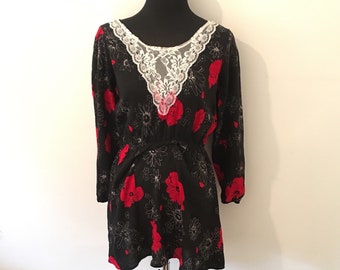 Black and red floral RECLAIMED VINTAGE dress with lace detail to chest