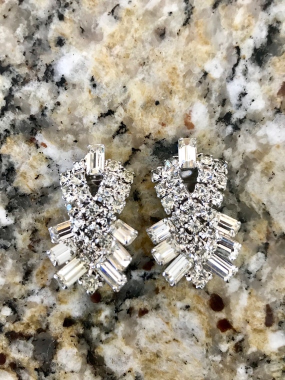 Vintage 1960 Rhinestone baguette Earrings SALE - image 1