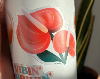 Anthurium Sticker: Tropical Red Flower, Clear Vinyl, Laptop Decal