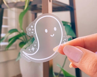 Friendly Ghost Sticker: Clear Die Cut Vinyl, Matte Finish
