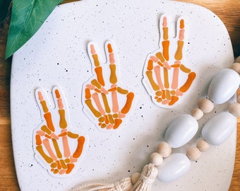 Skeleton Peace Sign Sticker: Clear Die Cut Vinyl, Boho Design