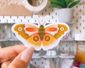 Fall Moth Sticker: Clear Die Cut Vinyl, Warm Tones (3")