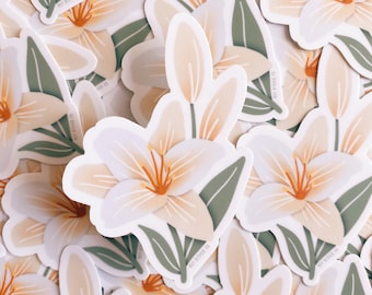 White Lily Die-Cut Sticker: Floral Water Bottle Decal