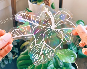 Tropical Hibiscus Suncatcher | Rainbow Maker | Prismatic Window Decal