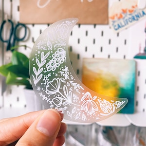 Clear Floral Moon Sticker | Crescent Moon Sticker | Clear Moon Sticker