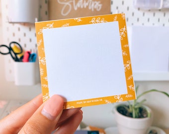 Yellow Floral Sticky Notes, Cute Note Pad, Yellow Stationery (Imperfect)