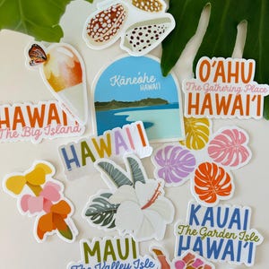 Collage of Hawaii-inspired stickers