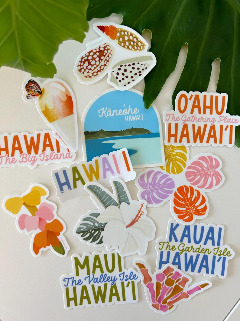 Collage of Hawaii-inspired stickers
