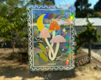 Mushroom Suncatcher | Fall Suncatcher | Rainbow Maker | Prismatic Window Decal