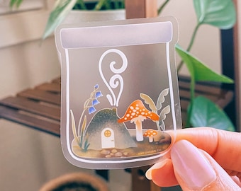 Fairy Cottage Sticker: Clear Die Cut Vinyl, Whimsical Design