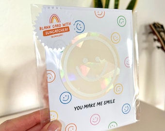 You Make Me Smile Blank Card with Suncatcher Sticker | Smiley Face Card with Gift