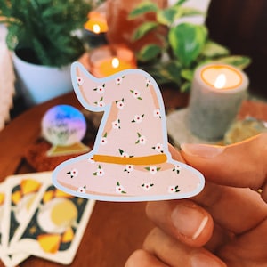 Witch&#39;s Hat Sticker | Witchy Sticker | Pink Witch Hat | Waterproof Halloween Sticker